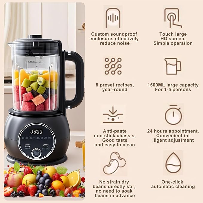 10 in 1 Nut Milk Maker Hot Blender51oz Homemade Soy AlmondOatPlant BasedBaby Food Maker 20 BladesAutomatic Soybean Machine with 24H Delay Start/Keep Warm8H/Boil Water&ampAuto Clean