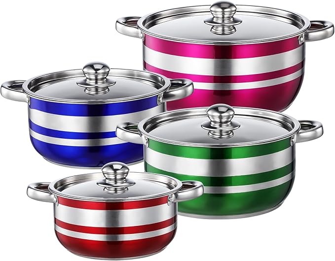 Alipis 4pcs Stainless Steel Cookware Set: Induction Kitchen Cooking Stock Pots for Home Catering Restaurant Supplies Dishwasher Safe 20/22/ /26cm