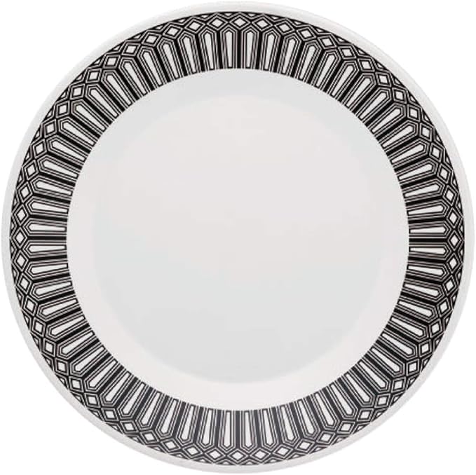 Manhattan Comfort Biona 16 Piece Ceramic Dinnerware Set Service for 4 Scratch-Resistant Oven &amp Microwave Safe Smooth &amp Durable Dishes with Elegant Geometric Patterns Black/Ivory