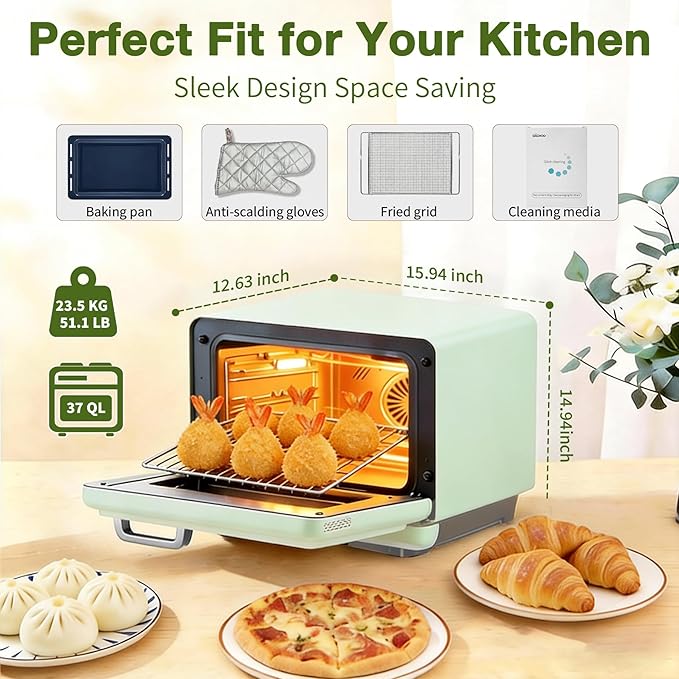 ROBAM Toaster Air Fryer Oven Combo Countertop Convection Cooker with Bake &amp Fry 1.2 Cu.Ft Large Capacity Combi Steam Oven 32 Preset Recipes Smart Touch Precise Temp Control Multi-Stage (Green
