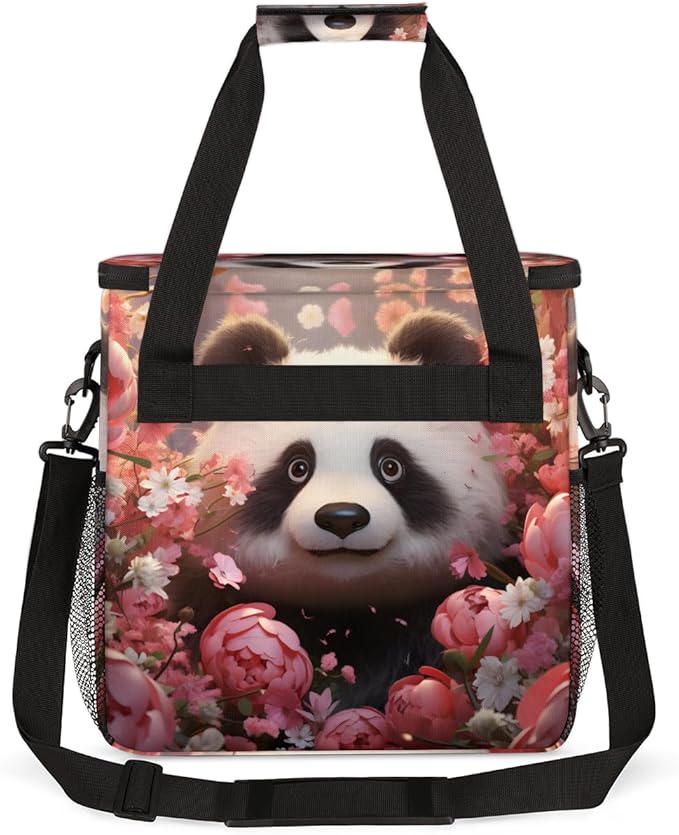 Panda Coffee Maker Carrying Bag Rose Flower Portable Travel Storage Tote Bag Compatible with K-Mini or K-Mini Plus Single Serve Coffee Brewer Carrying Case with Multiple Pockets &amp Shoulder Strap