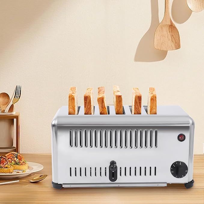 6 Slices Commercial Toaster Bread Baking Machine1680W 110V Electric Stainless Steel Countertop Cool Touch Toaster with Tray for Home Restaurant Bakery