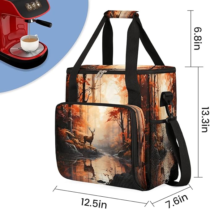 Forest Animal Deer Coffee Maker Carrying Bag for Keurig K-Mini or K-Mini Plus Storage Portable Coffee Maker Travel Bag