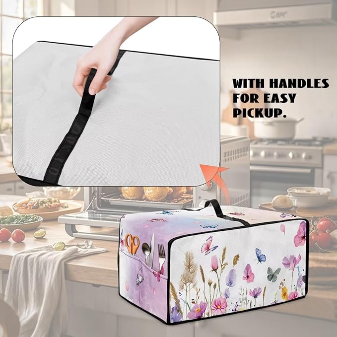 Doojoayie Toaster Cover 6 Slice Kitchen Appliance Covers 19.7x16x 10 Small Appliance Dust Protector with Top Handle Easy to StorangeButterfly Print