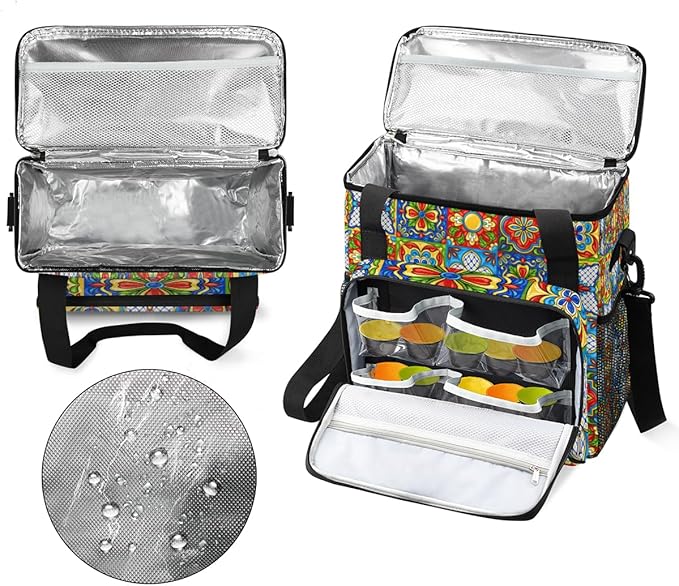 Ethnic Mexican Colorful Flowers Plaid Coffee Maker Carrying Bag Coffee Machine Travel Storage Tote Bag Compatible with K-Mini or K-Mini Plus Portable Single Serve Coffee Brewer Case with Pockets