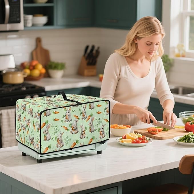 Bunny Carrot Print Toaster Oven Air Fryer Cover Heavy Duty Bread Maker Machine Covers with Accessory Pockets Kitchen Accessories M