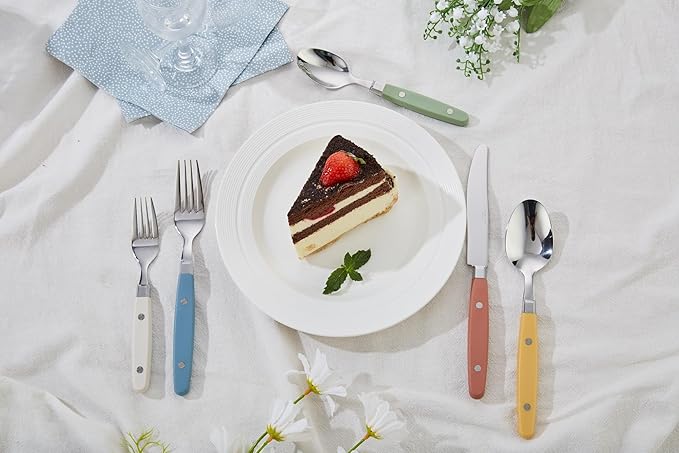 ANNOVA Silverware Set Retro/Rivet Colorful Stainless Steel Tableware Kitchen Flatware Set Utensils Includes Dinner Knives Forks Spoons Salad Forks &amp Dessert Spoons (Morandi Mix 20 Pieces)