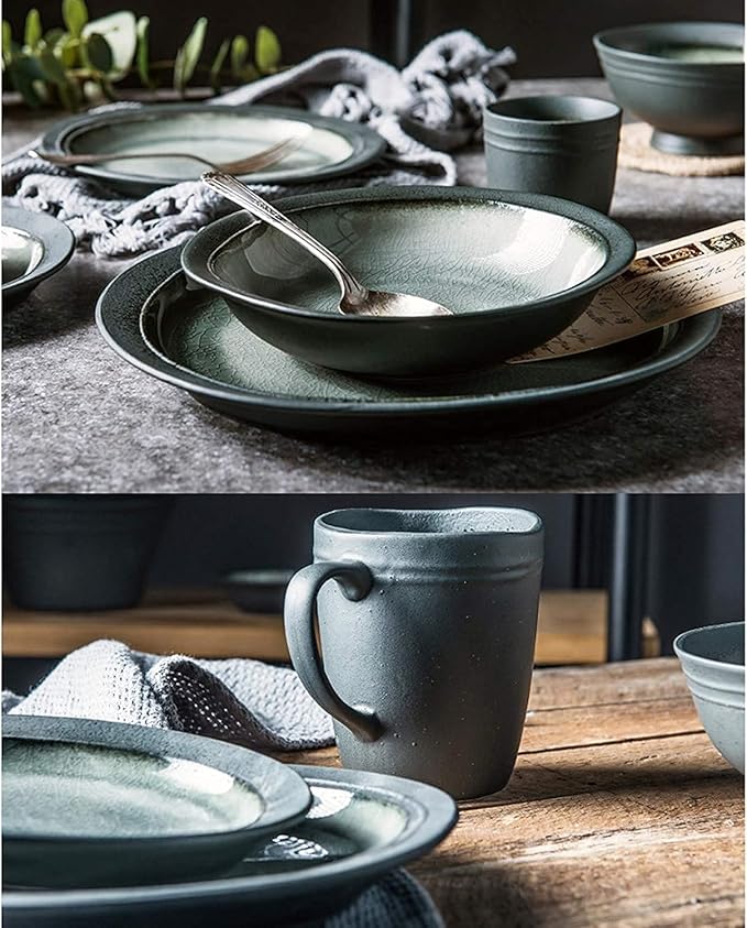 Dinnerware Sets - Luxury Gift Dishes Service Set Porcelain Dinnerware Sets 32 Pieces Retro Ice Glaze Ceramics Dinner Combination Set | Cereals Bowls and Steak Plates Sets