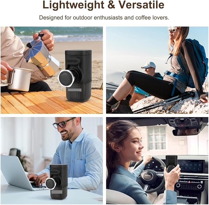 Portable Espresso Maker - 2 in 1 Manual Travel Coffee Machine for Camping Picnics and Hiking(B)