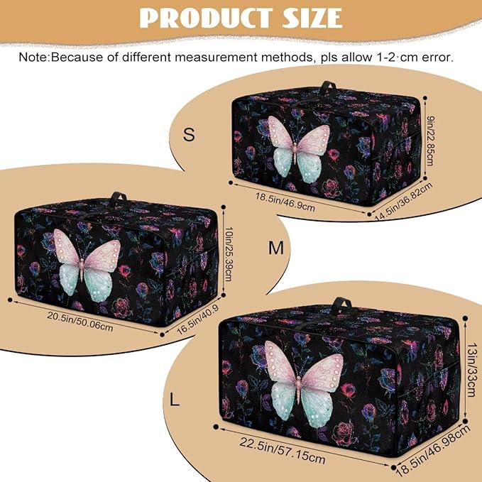 Butterfly Rose Print Toaster Oven Cover Wide Slot Washable Dustproof Bread Maker Covers Compatible with Air Fryer Toaster Smart Oven 18.5 x 14.5 x 9 Black