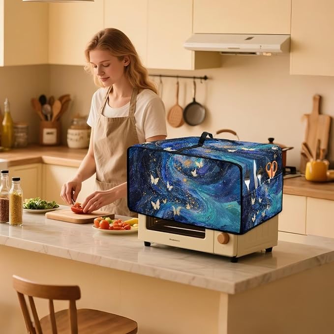 Galaxy Butterfly Printed Toaster Oven Air Fryer Cover Heavy Duty Bread Maker Machine Covers with Accessory Pockets Kitchen Small Appliance Protector S