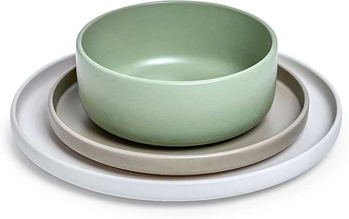 Sango 12-Piece Stoneware Dinnerware Set for 4 Satin Glazed Plates and Bowls Sets with Matte Finish Ceramic Dish Set Durable Kitchen Dishes Microwave &amp Dishwasher Safe for Casual Dining Rollo