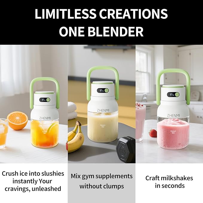 Portable Blender 1000ml Capacity Stainless Steel 12-Blade System Portable Ice Crushing Juicer-for Shakes &amp Smoothies BPA Free 2 Leakproof-Lids &amp Straw USB Rechargeable (green)