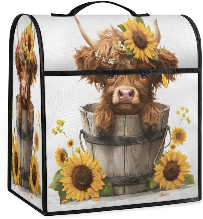 cfpolar Kitchen Aid Mixer Cover Compatible with 6-8 Quarts Sunflower Cute Highland Cattle Stand Mixer Cover Kitchen Aid Mixers Accessories Appliance Organizer Bag Dust Covers with Zipper Pocket