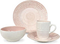 ARTESA Color Full Macao Melon Handmade Dinnerware 4-Piece Pink and White Ceramic 11.4-Inch Plates 7.8-Inch Plates Bowl Cup Microwave Safe