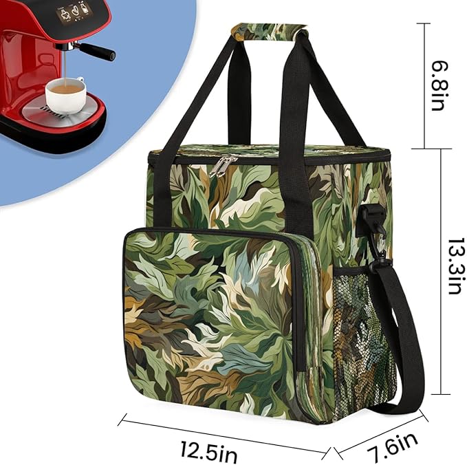 Abstract Camouflage Leaf Coffee Maker Carrying Bag for Keurig K-Mini or K-Mini Plus Storage Portable Coffee Maker Travel Bag