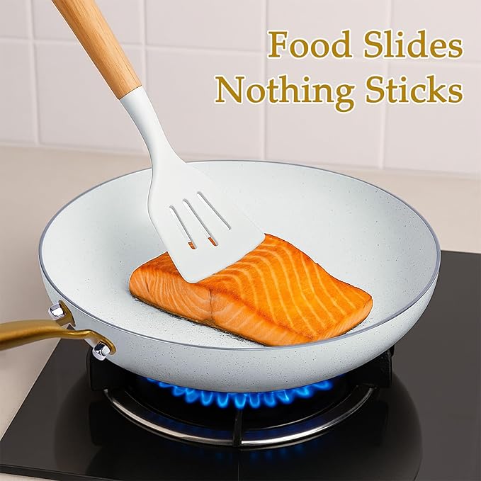18PCS Nonstick Pots and Pans Set Ceramic Cookware Set Kitchen Cooking Sets Oven/Dishwasher Safe Space-Saving DesignCompatible with All Stovetops White