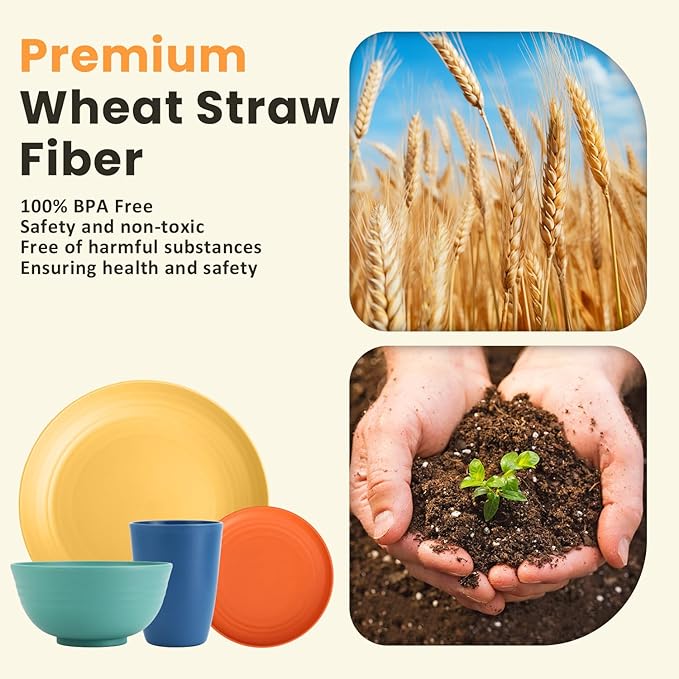Homienly 40 PCS Premium Wheat Straw Dinnerware Sets Reusable Plates and Bowls Sets for Kitchen Lightweight and Unbreakable Dishwasher and Microwave Safe Dishes Set - Colorful