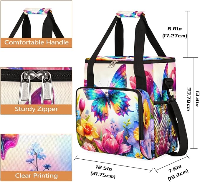 Spring Butterfly Flower Coffee Maker Carrying Bag Coffee Machine Travel Storage Bag Compatible with K-Mini or K-Mini Plus Portable Single Serve Coffees Brewer Case with Pockets for K-Cup Pods