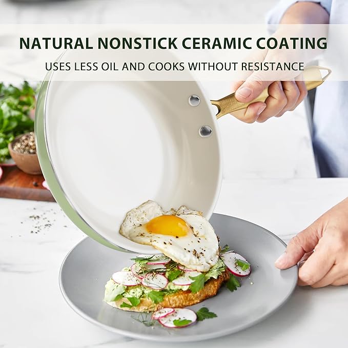Pots and Pans Set Non Stick - VONIKI Ceramic Cookware Set with Cooking Utensils Set Non Toxic Kitchen Cookware Sets Dutch Oven Pot with Lid Saucepan Set Sauté Pan Frying Pan Set for Cooking Gifts