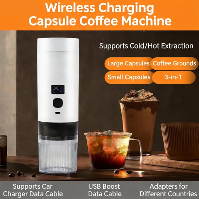 Wireless Mini Espresso Machine Portable Coffee Maker for Travel/Camping/Office 3-in-1 Single Serve Coffee Maker Compatible with Capsules&ampGround Coffee Gifts for Espresso Lovers (White)
