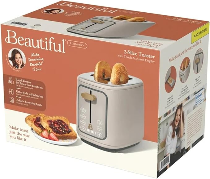 2 Slice Digital Toaster with Touch Control Panel Adjustable Toast Shade Settings Wide Bread Openings Bagel &amp Frozen Modes Removable Crumb Tray (Porcini Taupe)