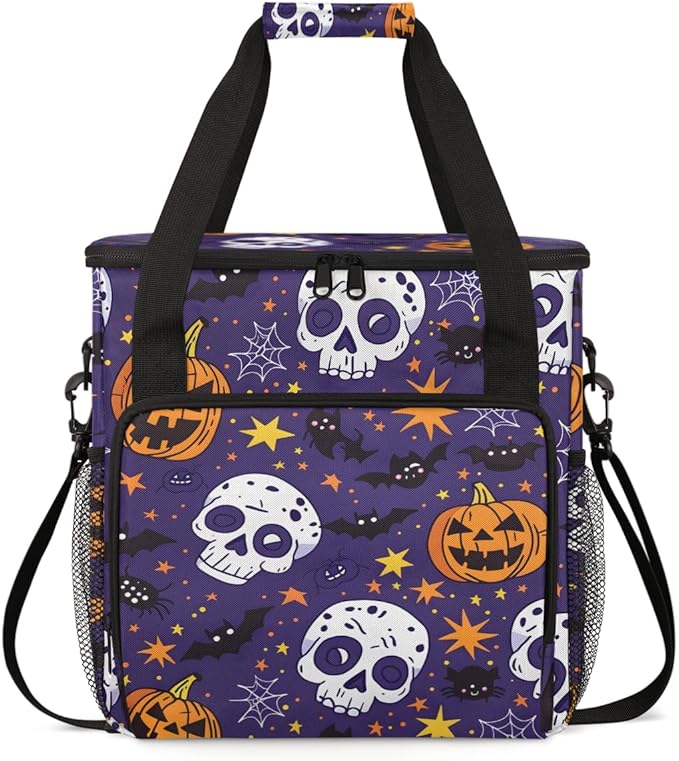 Skulls Pumpkins Coffee Maker Carrying Bag Portable Travel Storage Tote Bag Compatible with K-Mini or K-Mini Plus Single Serve Coffee Brewer Carrying Case with Multiple Pockets &amp Shoulder Strap