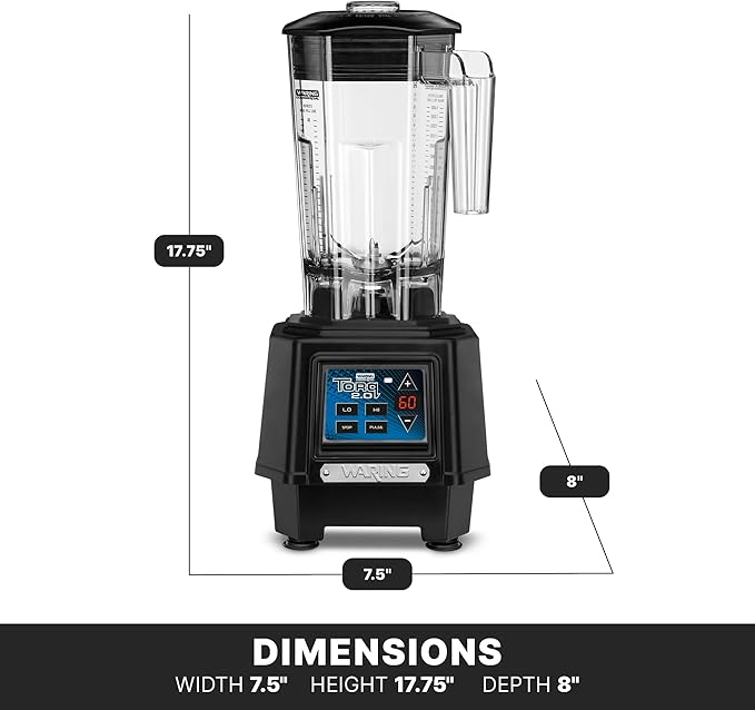 Waring Commercial TBB160 TORQ 2 Horsepower Blender Electronic Keypad with 60-Second Countdown Timer and a 48 oz. BPA Free Copolyester Container 120V 5-15 Phase PlugBlack