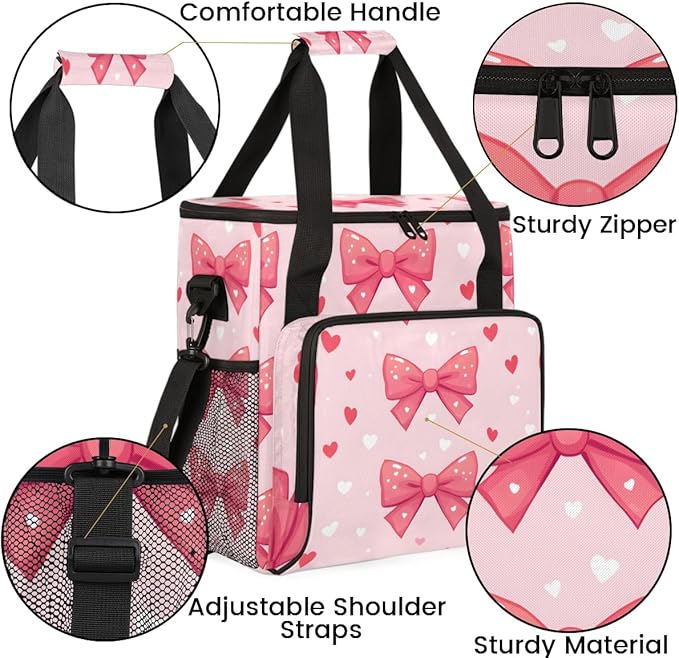 Heart Bow Coffee Maker Carrying Bag Portable Travel Storage Tote Bag Compatible with K-Mini or K-Mini Plus Single Serve Coffee Brewer Carrying Case with Multiple Pockets &amp Shoulder Strap