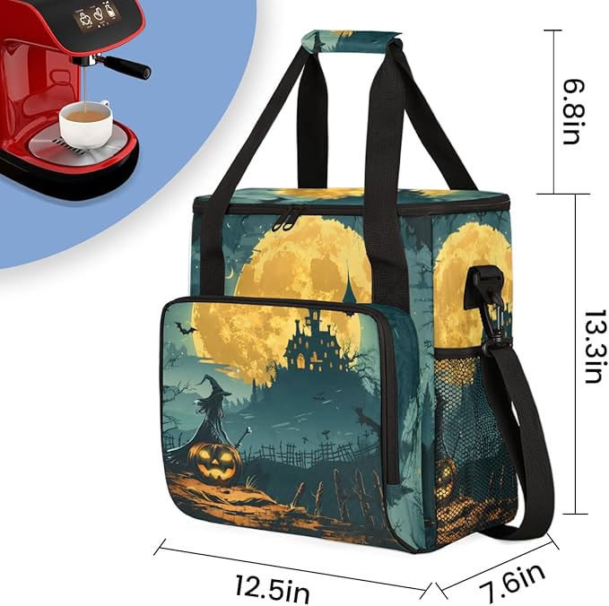 Retro Pumpkin Coffee Maker Carrying Bag Glowing Pumpkin Travel Storage Bag Compatible with K-Mini or K-Mini Plus Single Serve Coffee Brewer Carrying Case with Multiple Pockets &amp Shoulder Strap