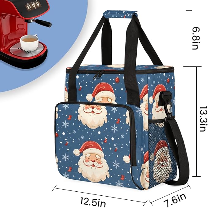 Dreamy Santa Claus Coffee Maker Carrying Bag Portable Travel Storage Tote Bag Compatible with K-Mini or K-Mini Plus Single Serve Coffee Brewer Carrying Case with Multiple Pockets &amp Shoulder Stra