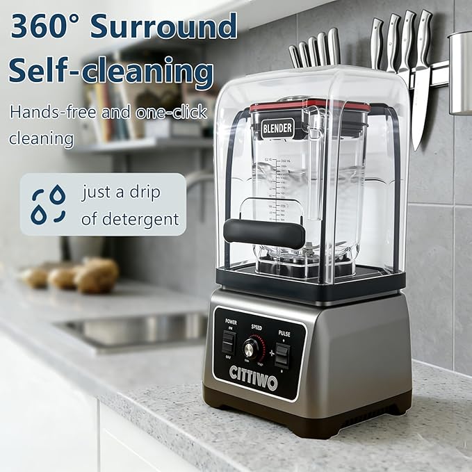 Cittiwo Commercial Blender Heavy Duty Restaurant with 64oz Jar 2200W Professional-Grade Blender for Smoothies Ice Crush Frozen Drinks Quiet Shield Self-Cleaning