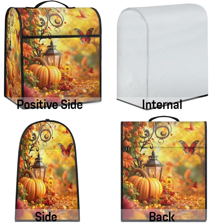 cfpolar Kitchen Aid Mixer Cover Compatible with 6-8 Quarts Pumpkin Butterfly Flower Stand Mixer Cover Kitchen Aid Mixers Accessories Appliance Organizer Bag Dust Covers with Zipper Pocket