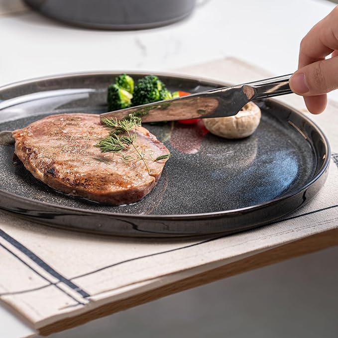 Dinnerware Sets for 4 ceramics Plates and Bowls Set 12-Piece Modern Stoneware Dinnerware – Chip Resistant Non-Toxic Dishwasher and Microwave Safe Tableware Black