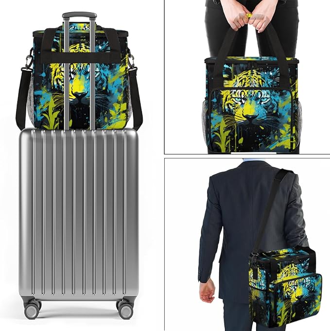 Tiger Coffee Maker Carrying Bag Oil Painting Tiger Travel Storage Bag Compatible with K-Mini or K-Mini Plus Single Serve Coffee Brewer Carrying Case with Multiple Pockets &amp Shoulder Strap