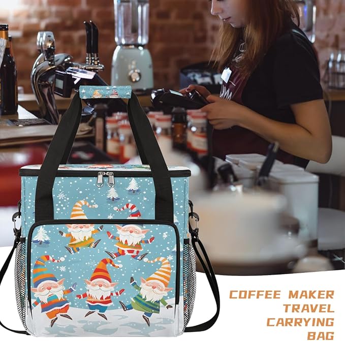 Christmas (709) Coffee Maker Carring Bag Travel Carrying Storage Tote Bag Compatible with Keurig K-Mini or K-Mini Plus Portable Single Serve Coffee Brewer Case with Pockets for K-cup Pods