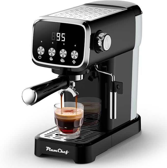 Slim Design 20 Bar Espresso Machine with Milk Frother Digital Temperature Display &amp 43oz Removable Tank Compact Home Coffee Maker (Buttons)