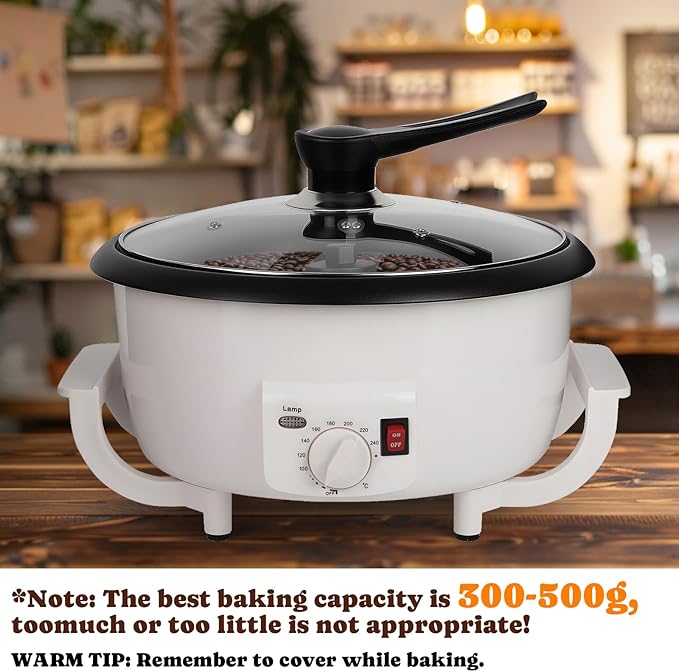 Coffee Roaster Machine for Home Use 800g Capacity Electric Coffee Bean Roaster Machine with Timer 0-240℃ Non-Stick for Cafe Shop Nut Peanut Black Bean Soybeans 110V 1200W