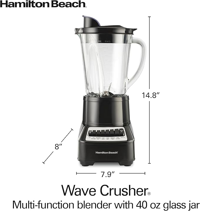 Hamilton Beach Wave Crusher Blender for Smoothies With 40 Oz Glass Jar and 14 Functions Ice Sabre Blades &amp 700 Watts for Consistently Smooth Results Black &amp Stainless Steel (54220)