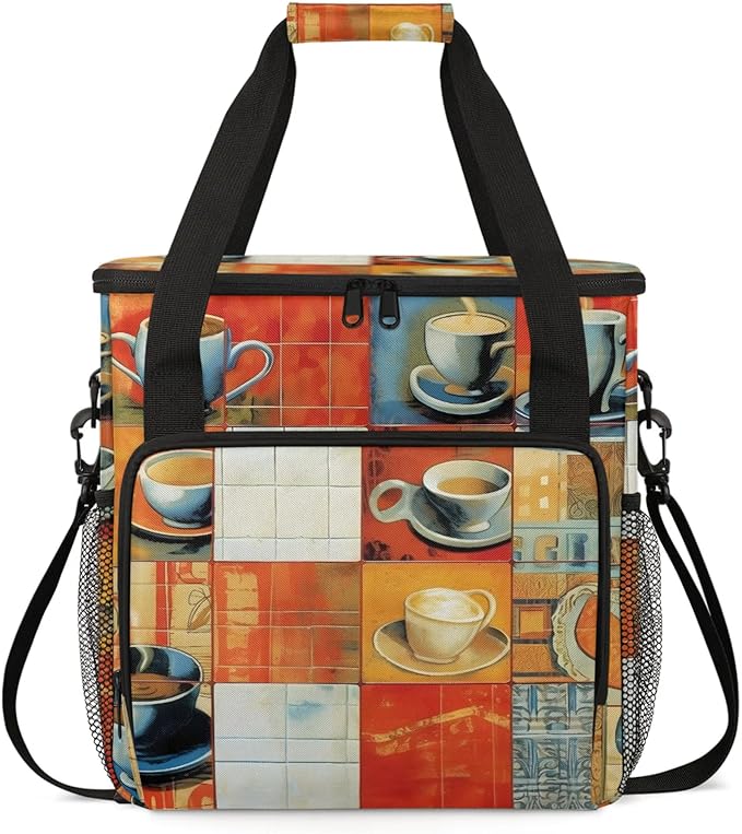 Coffee Cup Coffee Maker Travel Bag for Keurig K-Mini/K-Mini Plus Insulated Waterproof Tote with Pockets for K-Cup Portable Single-Serve Brewer Case