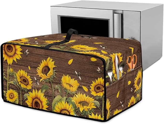 Rectangular Toaster Oven Cover Stain Resistant Washable Appliance Cover with Side Pockets Neat Storage and Protection for Kitchen Appliances Sunflower Wood Board