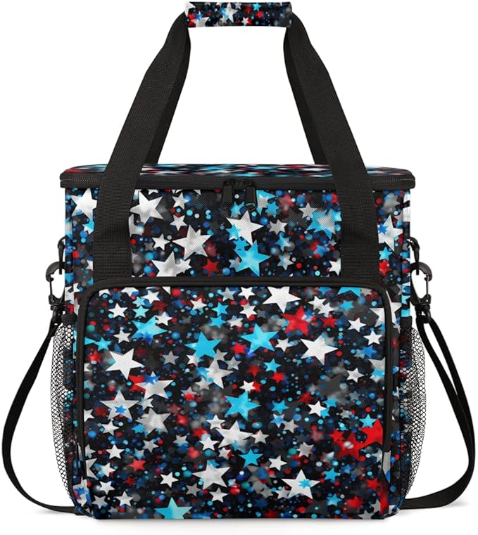 Star-Powered Celebration 4th of July Coffee Maker Carrying Bag Travel Storage Bag Compatible with K-Mini or K-Mini Plus Single Serve Coffee Brewer Carrying Case with Pockets &amp Shoulder Strap