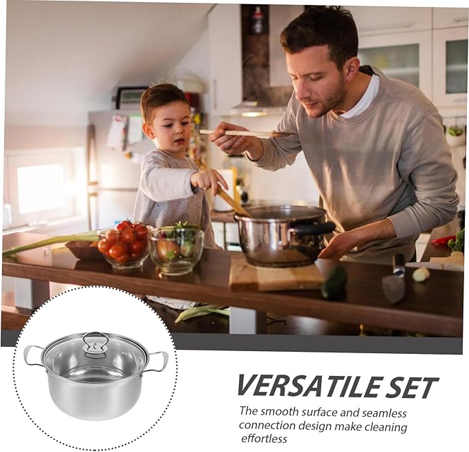 Multi Functional Stainless Steel Cookware Set Pots with Thick Bottom for Even Heating Pan Milk Pot and Frying Pan for Safe Healthy Cooking and Easy Cleaning