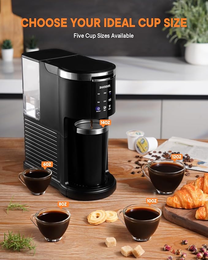 SHARDOR 3 in 1 Coffee Maker K Cup Coffee Maker Compatible with Ground Coffee &amp Teas Single Serve Coffee Machine 6–14oz Brew Sizes 40oz Detachable Water Reservoir Descale Settings Black