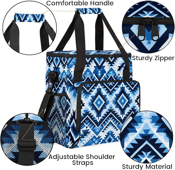 Vintage Striped Pattern Coffee Maker Carrying Bag Traditional Aztec Travel Storage Bag Compatible with K-Mini or K-Mini Plus Single Serve Coffee Brewer Carrying Case with Pockets &amp Shoulder Stra