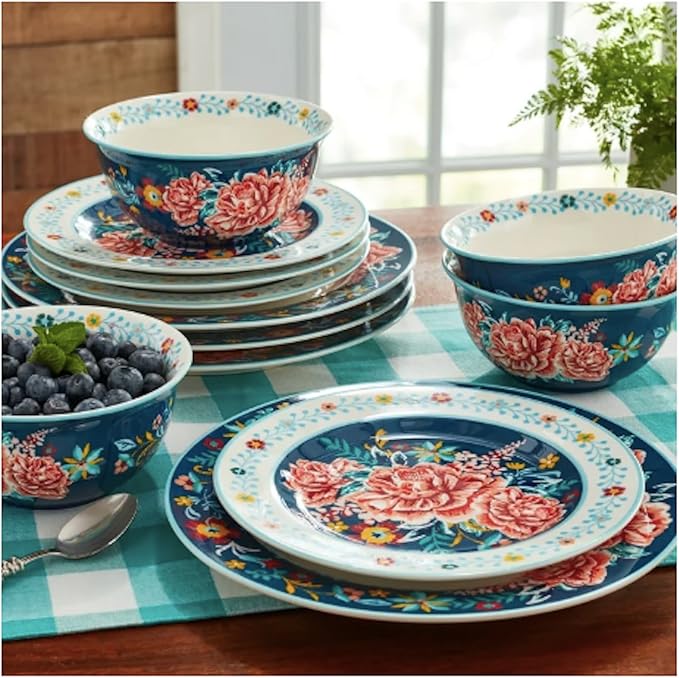 Stunning Keepsake Floral 12-Piece Stoneware Dinnerware Set Serves 4