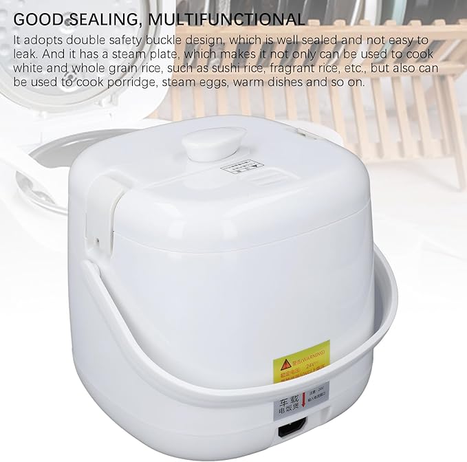 Car Rice Cooker 2L 12V Portable Electric Rice Cooking Pot Fast Cooking with Stick Coating Insulation Function 24H Reservation Includes Steam Plate for Travel Camping Truck