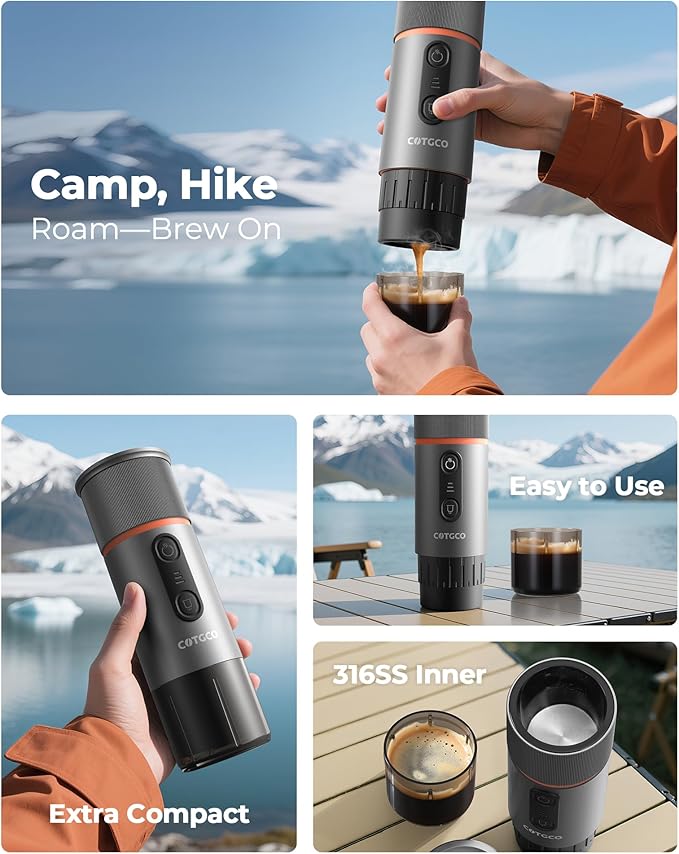 Portable Espresso Coffee Maker Travel Coffee Maker for Camping 20 Bar Self‑Heating Rechargeable with USB-C with NS Capsule for Car/Travel/Camping