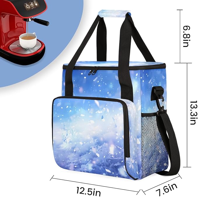 Glitter Coffee Maker Carrying Bag Sky blue Portable Travel Storage Tote Bag Compatible with K-Mini or K-Mini Plus Single Serve Coffee Brewer Carrying Case with Multiple Pockets &amp Shoulder Strap