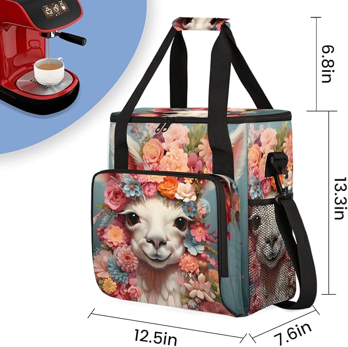 Alpaca Flowers Coffee Maker Carrying Bag Portable Travel Storage Tote Bag Compatible with K-Mini or K-Mini Plus Single Serve Coffee Brewer Carrying Case with Multiple Pockets &amp Shoulder Strap